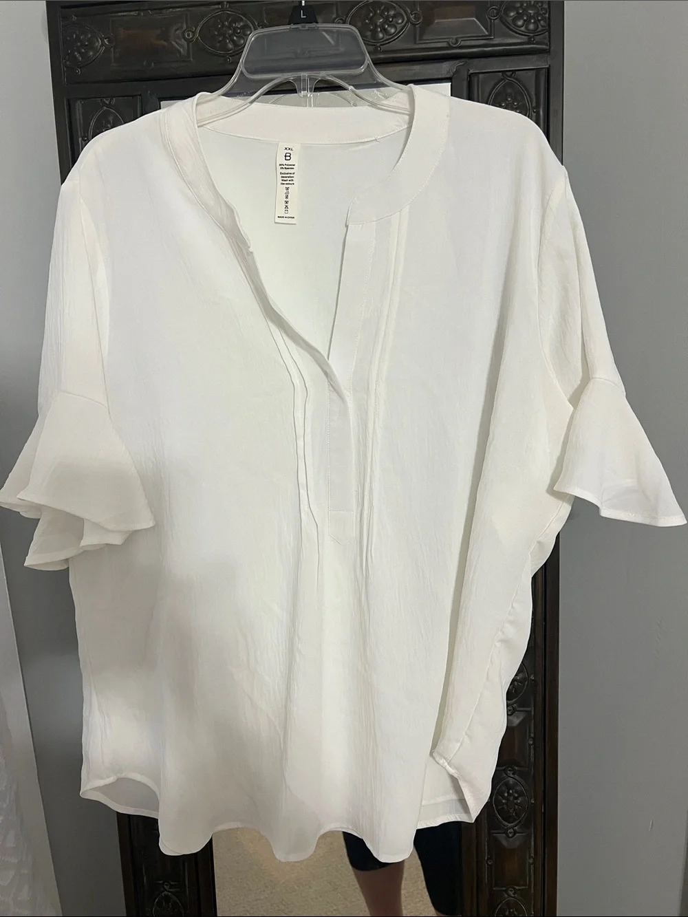 Lightweight White Ruffle-Sleeve V-Neck Blouse